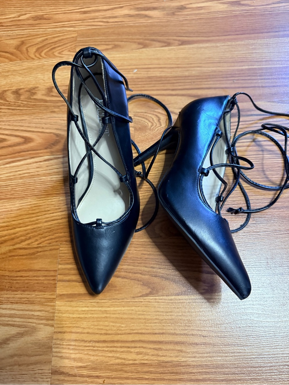By Trash Classic Black Lace-Up Pointed Toe Heels